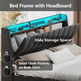 thumbnail image 4 of Queen Bed Frame with LED Lights & 4 Drawers, Upholstered Platform Queen Bed Frame with Storage Headboard & Charging Station, Light up Metal Bed Frame Queen Size, No Box Spring Needed, Dark Grey, 4 of 9