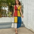 thumbnail image 3 of Mondrian Inspired（8） Dress Summer Street Style Bohemia Long Dresses Female Sleeveless Printed Maxi Dress, 3 of 9