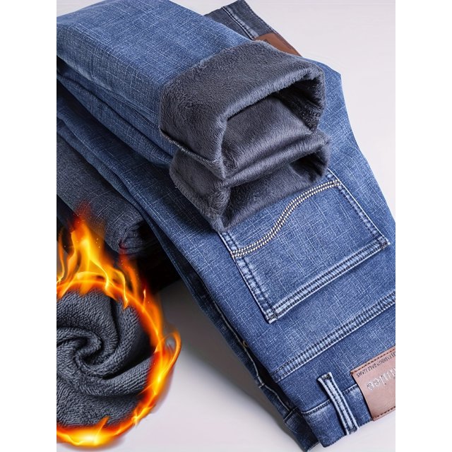 Jeans en Molleton Chaud pour Hommes, Style Décontracté de Rue avec Poches pour Automne Hiver
