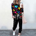 thumbnail image 2 of Wyzesi Ensemble de Shorts pour Femmes, Lift Fessier, Mode Décontractée Automne et Hiver, Col Rond Imprimé, Manches Longues, Poches, Taille Élastique, Pantalon de Sport, 2 of 4