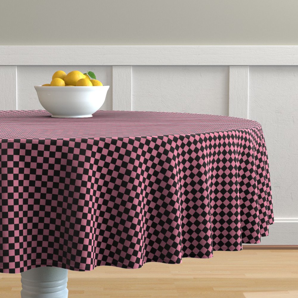 Round Tablecloth Pink And Black Checkerboard Pattern Mod Pop Art Cotton