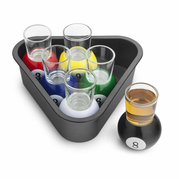 Final Touch Billiards Shot Glass Set 6 Colorful 1 oz Pool Ball Glasses with Triangle Rack Tray – Fun Bar & Party Gift – Easy to Clean (FTA1836)