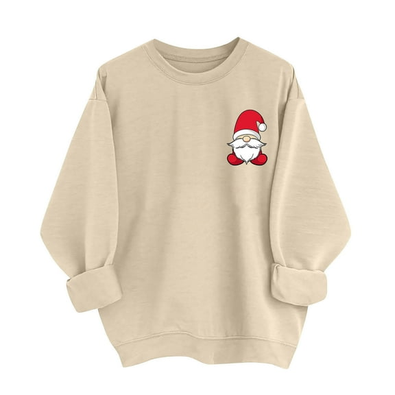 QTBIUQ Ladies Christmas Printed Fashionable Loose Casual Long Sleeved Top Regular Sleeve Hooded Sweatshirt Khaki