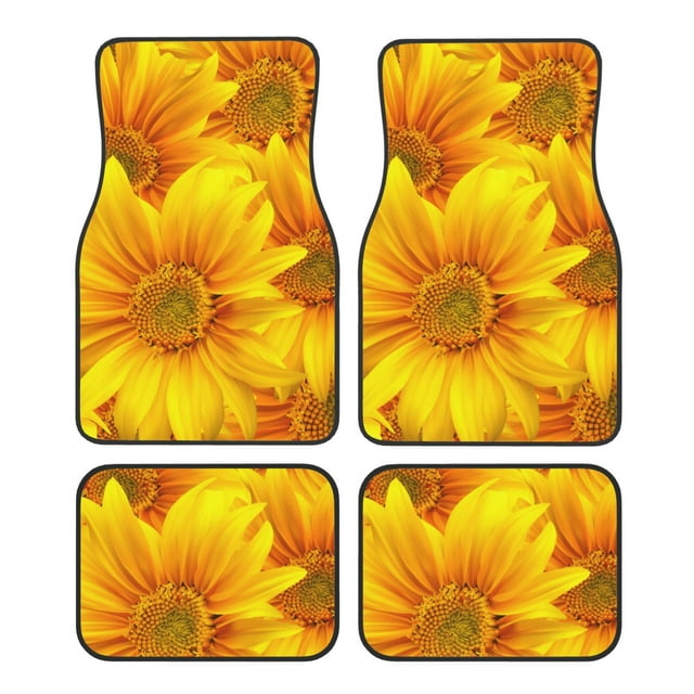 Kdxio 3D Sunflowers Print Car Floor Mats Universal SUV Front Rear Floor Foot Mats 4-Piece Full Set with Non-Slip Rubber Backing Car Accessories for Most Cars