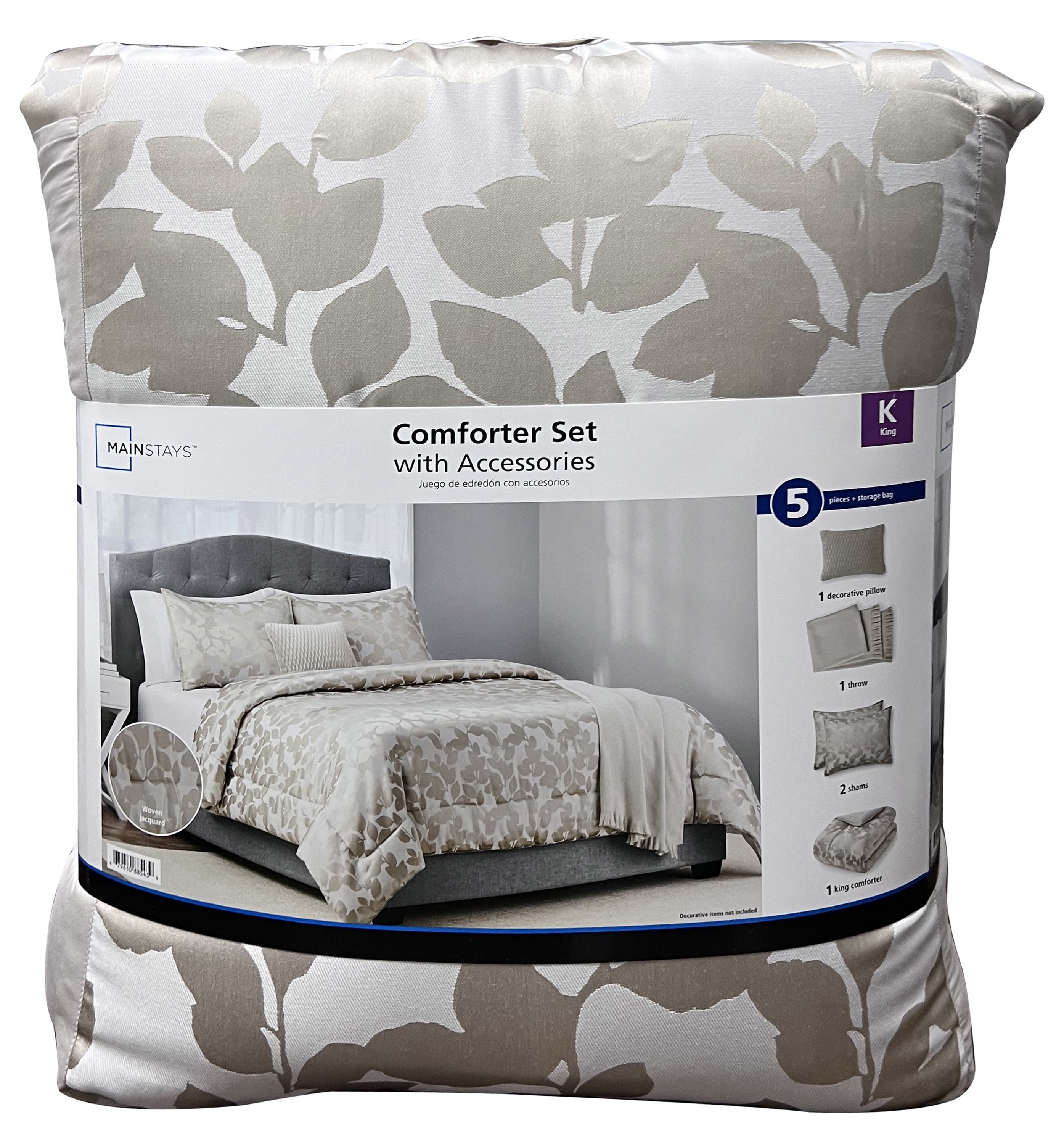 Mainstays 5-Piece Gold Floral Comforter Set, King