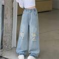 thumbnail image 4 of WMQPNNS Girls Denim Pants Wide Leg Jeans with Pockets, Elastic Waist Cute Print Baggy Denim Pants Girl Clothing, Size 11-12 Years, lz1-Light Blue, 4 of 9