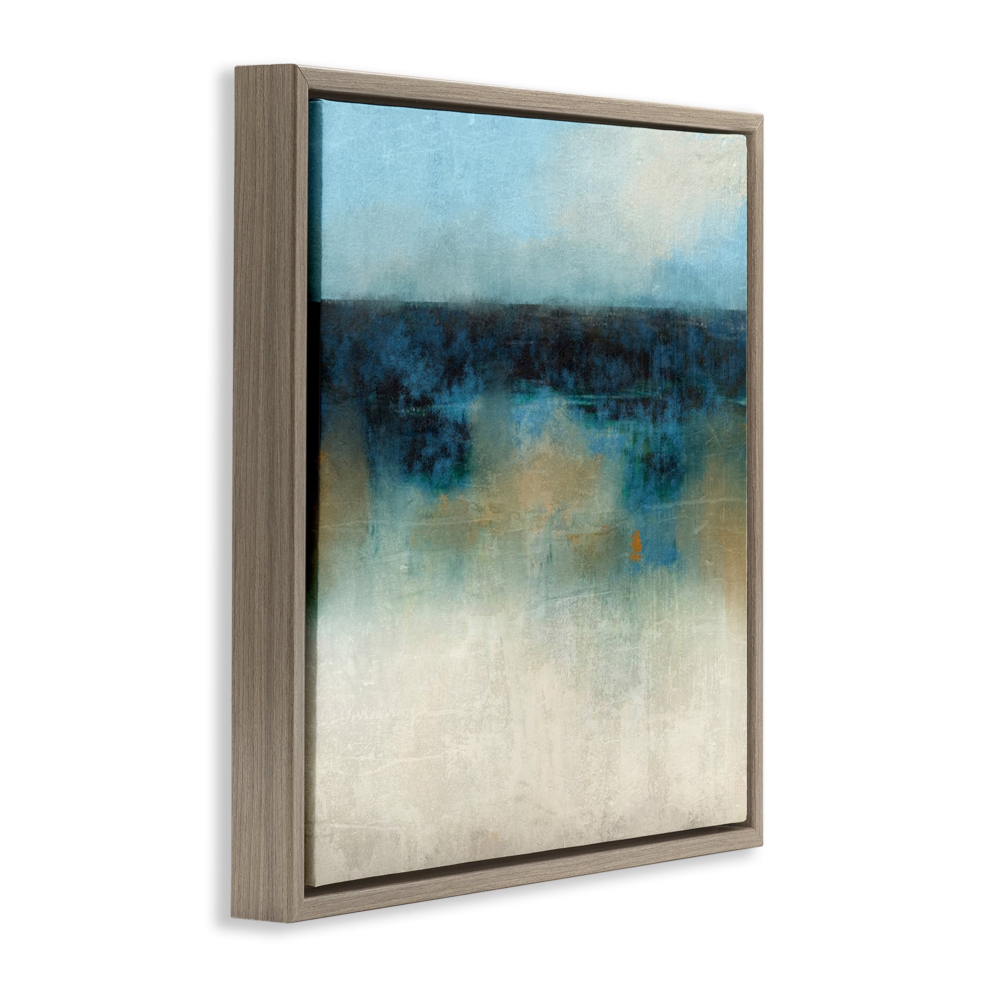 Stupell Industries Foggy Ocean Beach Scene Coastal Painting Brown Floater Framed Canvas Art Print Wall Art, 18 x 18