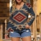 thumbnail image 1 of TaTaai Western Print Blouse Lightweight Soft Women's Fashion Retro Round Neck Long Sleeve Button Detail Loose Casual Spring Daily Wear Top Gift, 1 of 5