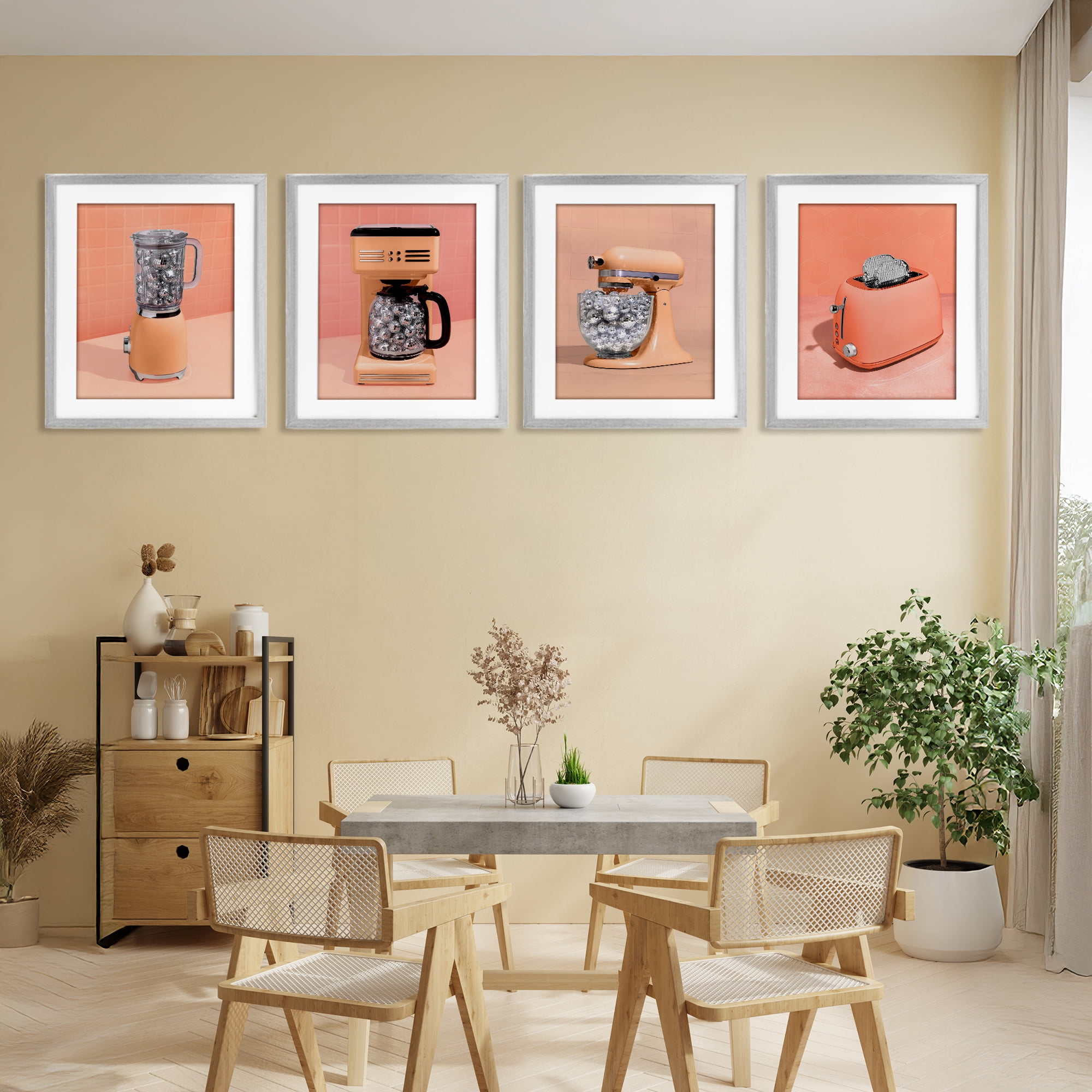 Stupell Industries Disco Drink Blender over Orange 4 Piece Gray Framed Print Under Glass Set, design by LISH Creative