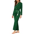 thumbnail image 4 of INSPIRE CHIC Women's Satin Long Sleeves Top and Pants Lounge 2pcs Pj Sets L Green, 4 of 5