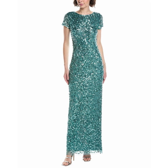 Adrianna Papell womens Beaded Mesh Gown, 6, Green