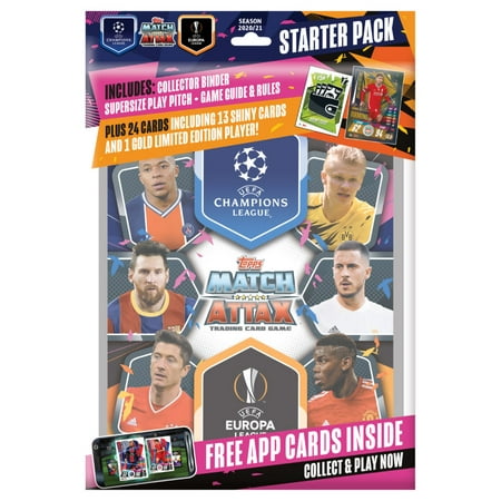 Cartes de football de la ligue des champions Topps Match Attax 2019-20 -  Pack de démarrage (album, 17 cartes + carte Salah dorée en édition limitée)  