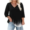 thumbnail image 2 of Ounisa Womens Plus Size Tops Non Positioning Printed V Neck T Shirts 3/4 Sleeve Blouse Summer Loose Casual Tees, 2 of 6