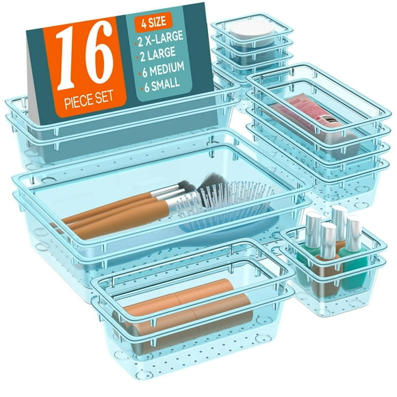 Set organizador de cajones WOWBOX, 16 unidades, para maquillaje, color azul marino transparente