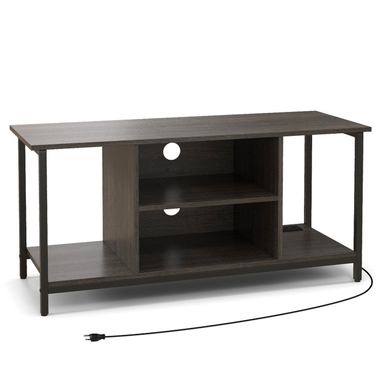 Furnibear 3 Tier TV Stand Entertainment Center with Power Outlet USB Ports and Adjustable Shelf for Living Room Media Storage, Gray