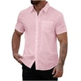 thumbnail image 2 of Homenesgenics Mens Shirts 3xl Tops for Men Cotton-Linen V-Neck Short-Sleeve Shirt Pink L, 2 of 9