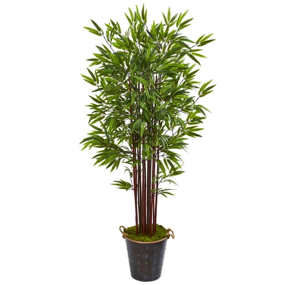Nearly Natural 74” Bamboo Artificial Tree in Metal Planter