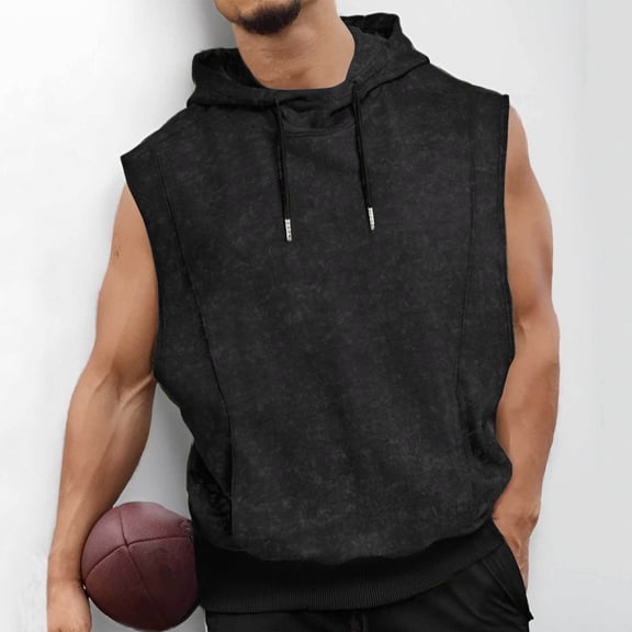 HaoXianJian Men's Sleeveless Hoodie Workout Gym Sweatshirt Muscle Fits Fashion Athletic Tank Top Hiking Running Hoodies Pullover T-Shirts