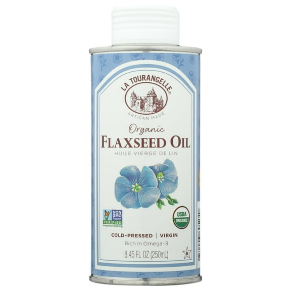 La Tourangelle Organic Flaxseed Oil, Essential Omega-3 to Improve Heart Health, Vegan, Non-GMO, Gluten-Free, Kosher, Cast Iron Seasoning, 8.45 fl oz