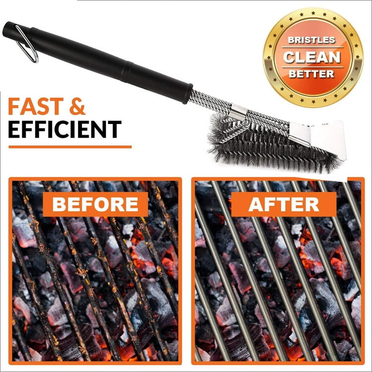 Grill Brush, Extra Strong Bbq Cleaner Accessories, Safe Wire Bristles  Barbecue Triple Scrubbers Cleaning Brush For Gas/charcoal Grilling Grates,  Wizard Tool For Commercial Cleaning Services/shops - Temu