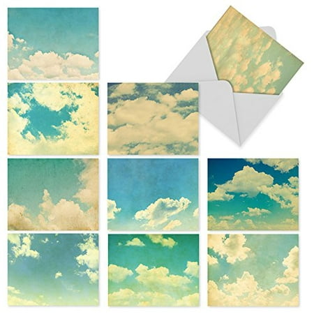 'M3036 M3036 Cloud 9' 10 Assorted Thank You Note Cards Feature Cottony White Clouds Up in the Bright Blue Sky with Envelopes by The Best Card