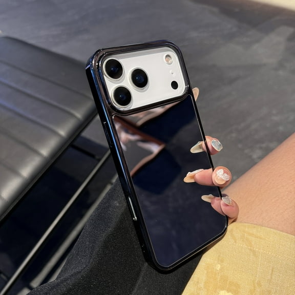 Decase Compatible with iPhone 17 Pro Max Mirror Case,Cute Luxury Glossy Mirror Plating Protective Cover,Shockproof Cover for Women Girls,Black