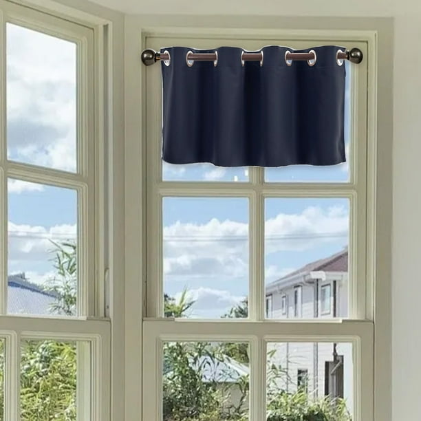 Light Blocking Short Kitchen Curtain | Polyester Panel | Easy Hanging | Opaque Dense Fabric | Durable & Elegant Shade | 74x36cm | Coffee Beige Blue Pink Gray Navy | 1 Drape
