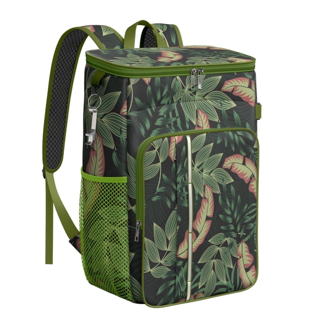 Tropical Jungle Leaves Soft Cooler Bag - 20L, Keeps Contents Cold/Hot 20 Hours, Perfect for Camping