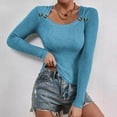 thumbnail image 2 of SEAOPEN Tunic Tops for Women Loose Fit Long Sleeve Shirts Square Neck Tops Sale Blue,S, 2 of 6