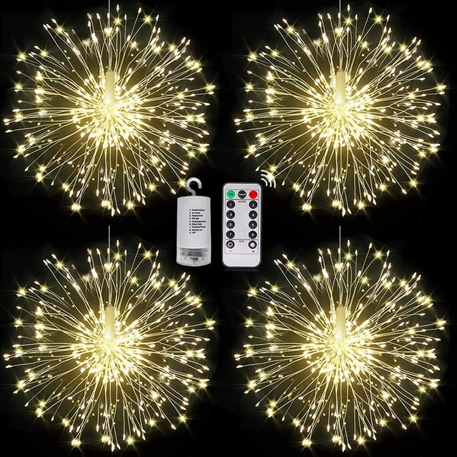 Luces decorativas de fuegos artificiales, luces LED de explosión, luces navideñas de 200 LED, cadena de alambre de cobre, caja de batería, control remoto, resistencia al agua IP67