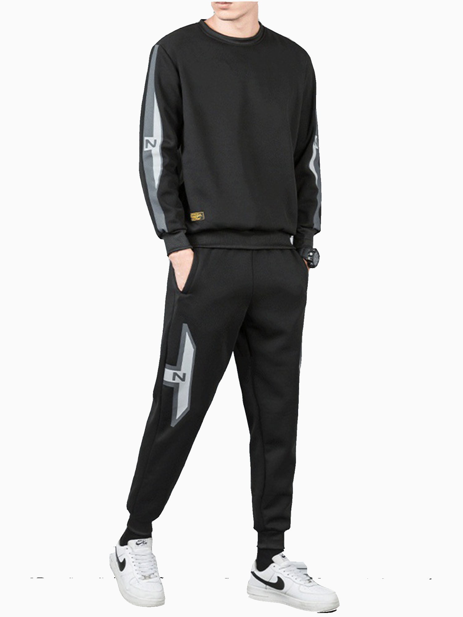 Mens Activewear Tracksuit Round Neck Pullover Tops and Sports Pants Activewear Letter Printed Casual Tracksuit for Men 