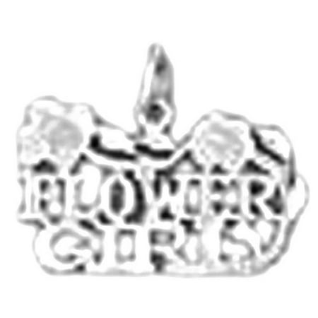 14K White Gold Flower Girl Pendant - 16 mm