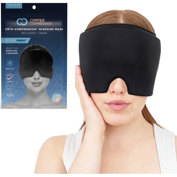 CopperFreeze™ Migraine Relief Mask Cap w/Cryo Compression  for Headaches,Nausea, Sinus Pressure, Tension - Gift for Women, Men, Moms - One Size
