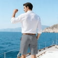 thumbnail image 4 of Nestiefly Men's Golf Dress Shorts Casual Cotton Linen Button Elastic Waist Summer Beach Golf Shorts with Multi-Pocket Gray 2XL, 4 of 4