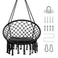 thumbnail image 2 of Hanging Swinging Macrame Chair, 330LBS Heavy Duty, 31.5" Wide Cotton Seat, Knitted Rope and Steel O-Rings for Bedroom Patio Balcony Indoor Outdoor (Black), 2 of 7