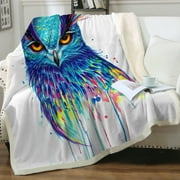 Into The Blue by Pixie Cold Art Watercolor Animals Blue Owl Throw Blanket Reversible Sherpa Fleece Blanket Plush Blanket for Couch Bed Sofa (50" x 60")
