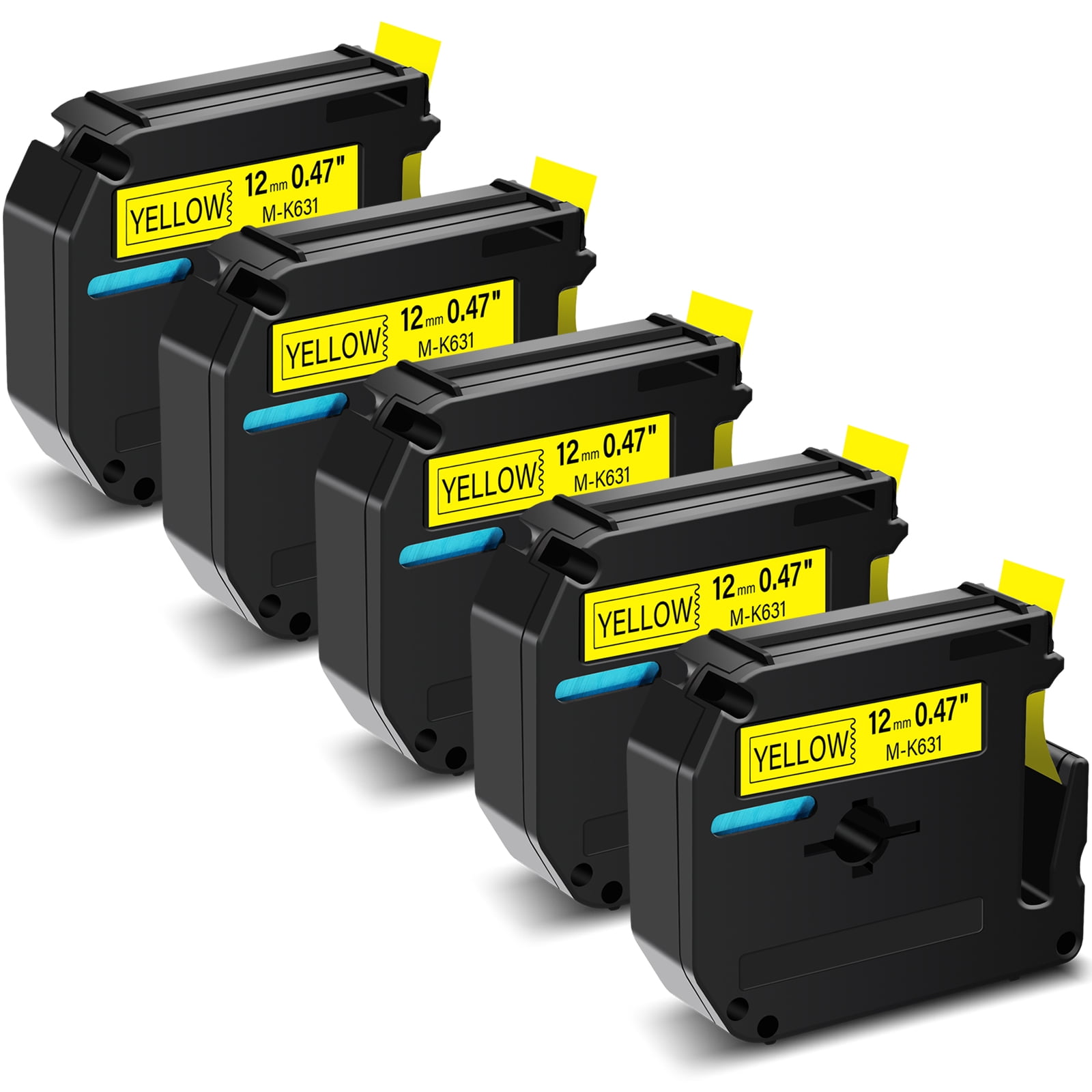 GREENCYCLE 5PK 12mm 8m Black on Yellow MK631 M631 M-K631 Label Tape Compatible for Brother P-touch PT-100 PT-110 PT-65 PT-70 PT-80 PT-88 PT-90 Label Maker