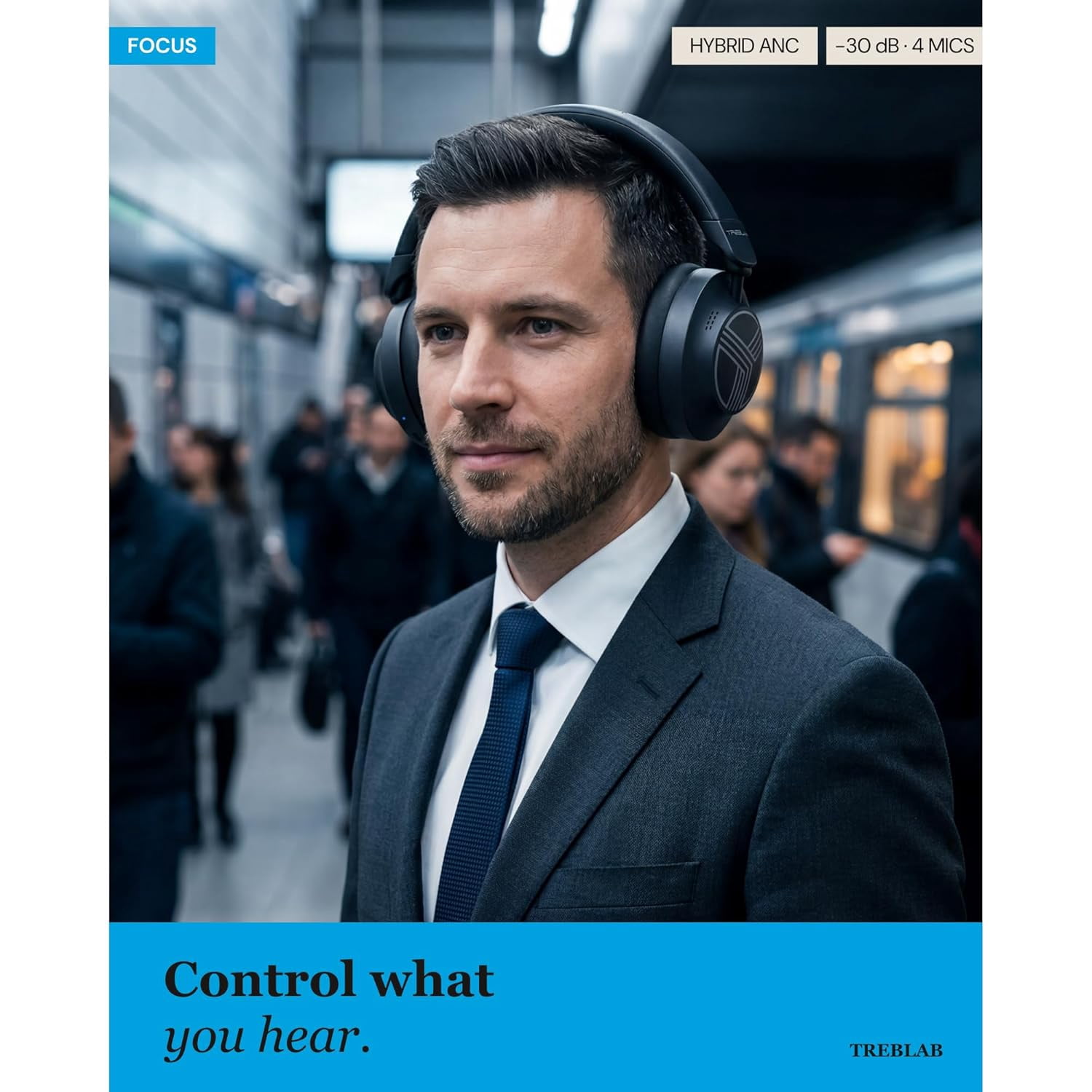 TREBLAB Z7-Pro Hybrid Active ANC Over-Ear Bluetooth Headphones for Work, Travel and Focus, All-Day Comfort, 38H Playtime, Foldable Wireless Headphones Noise Cancelling with Carrying Case