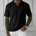 thumbnail image 2 of Mens Polo Shirts Short Sleeve Ice Silk Waffle Textured Knit V Neck Shirt Casual Golf Shirts Stylish Old Money Tops for Beach & Vacation Wear Big and Tall Size S-3XL Black, 2 of 6