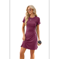 thumbnail image 6 of Round Neck Short Sleeve Dress Wine Red M, 6 of 7