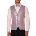 thumbnail image 1 of INSPIRE CHIC Men's Disco Shiny Sequin Vest Suit Waistcoat Set with Bow Tie 2XL Pink, 1 of 6