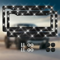 2 Pack Black Bling License Plate Frames for Women, Bedazzled Diamond Sparkly Glitter Stainless Steel Car License Plate Holder with Screw Caps for Women, Party, Birthday, Xmas Gift