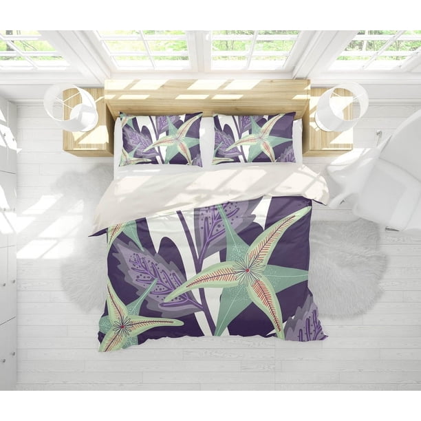3D Purple Flores Funda de edredón Set Ropa de cama Set Fundas de almohada 69