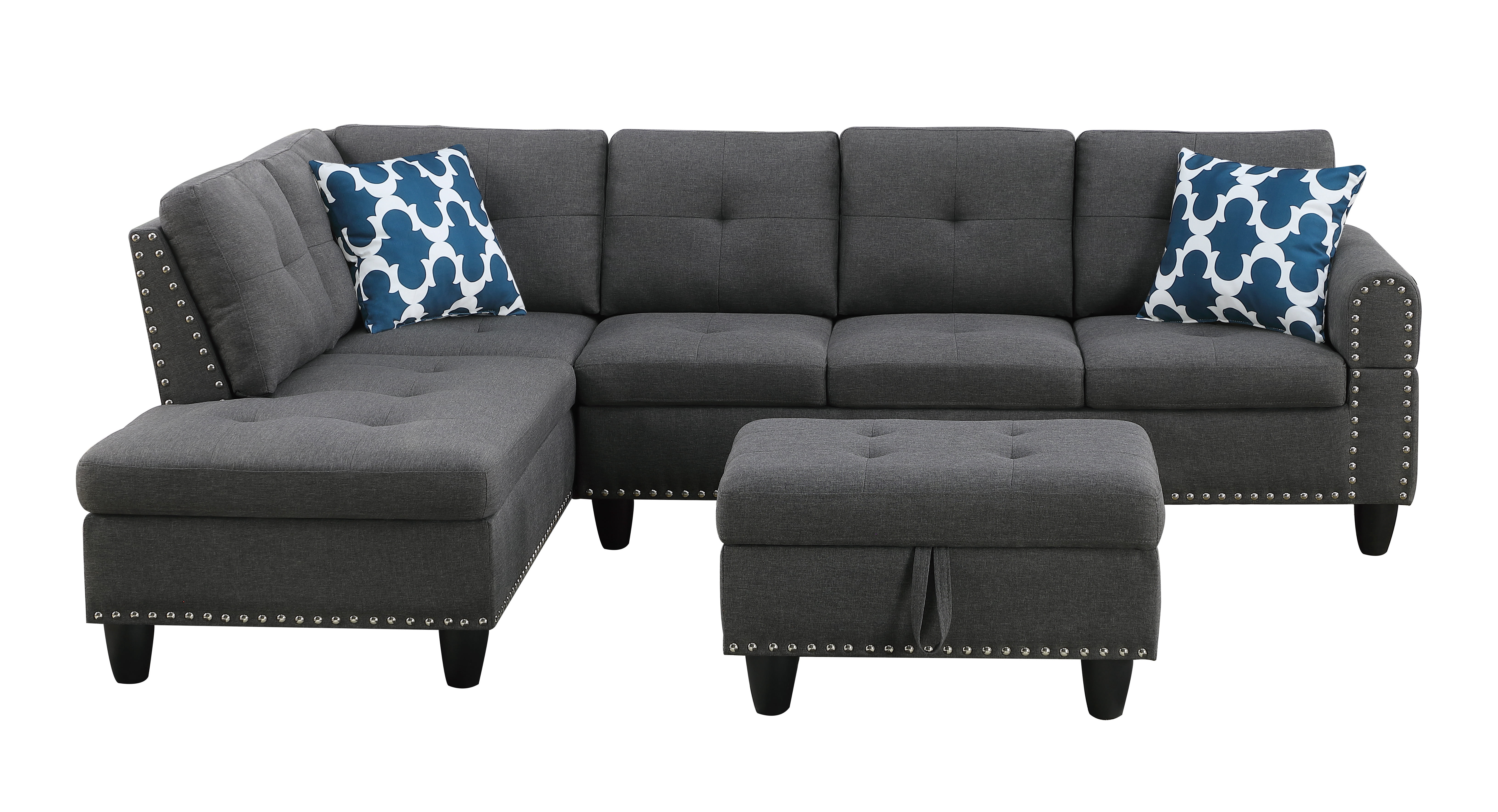Leumius 98" L Shaped Sectional Couch,Modern Oversized Modular Sofa Couch with Storage Ottoman & Deep Seat,Sectional Couches for Living Room,Office,Dark Gray