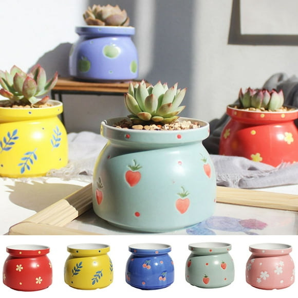 Neinkie Succulent Pots Cactus Planters Container - Colorful Ice Crack Ceramic Planter with Drainage Hole, Cute Small Plant Pots for Home and Office Decoration