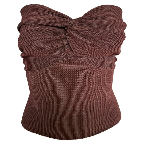 Camisola sexy sin tirantes con escote en forma de corazón, nudo retorcido en la parte delantera y sin mangas para mujer