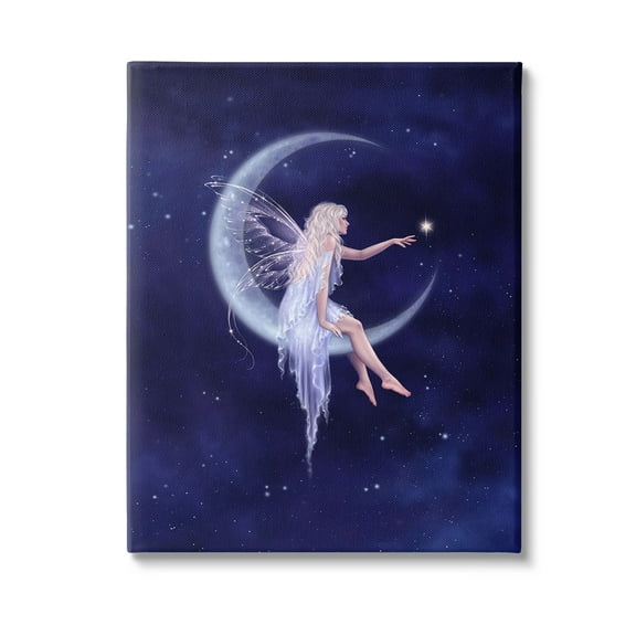 Stupell Industries Fairy & Crescent Moon Fairy Tales & Fantasy Painting Gallery Wrapped Canvas Art Print Wall Art, 16 x 20