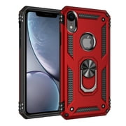 ULAK iPhone XR Case with Ring Holder, Heavy Duty Shockproof Kickstand Phone Case for Apple iPhone Xr for Men Boys Women Girls, Red
