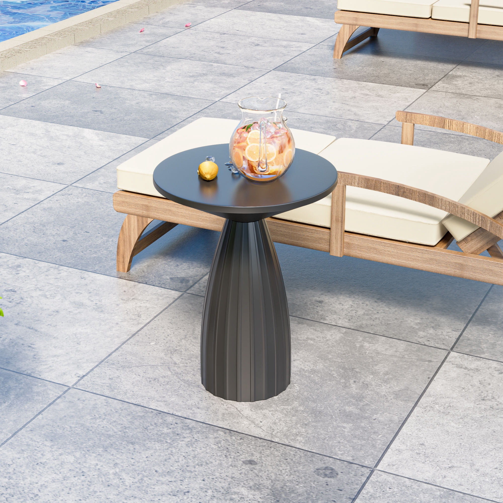 Fsbecl Round Thin Metal Indoor Patio End Table, Black