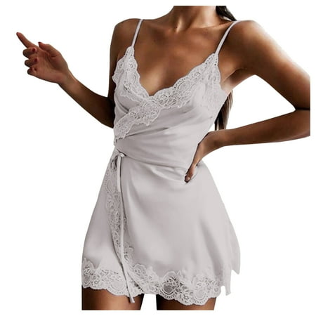 

zuwimk Lingerie For Women Naughty Plus Size Lingerie for Women Sleepwear Set Lace Chemise White M